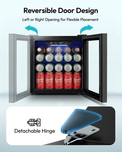 EUHOMY 48 Cans Beverage Refrigerator cooler-Mini Fridge Glass Door for Beer Drinks Wines, Countertop Beverage Fridge with Adjustable Shelves Blue LED for Home/Office/Dorm/Bar, 1.3 cu.ft