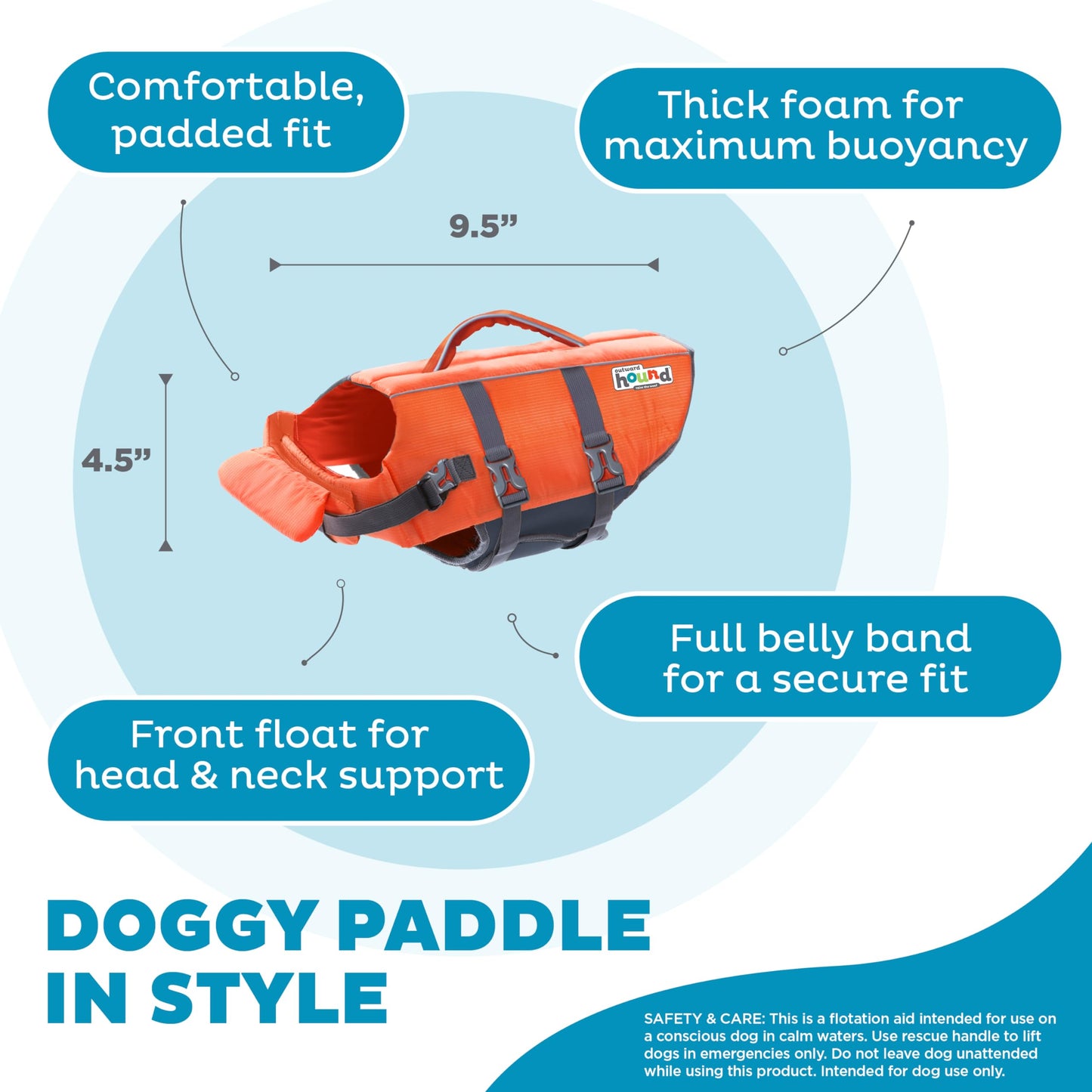 Outward Hound Granby Splash Dog Life Jacket with Handle, Reflective Floating Vest for Swimming & Boating, Maximum Buoyancy, All Skill Levels, Extra-Small Dogs & Puppies (11–15" Girth), Orange, X-Small