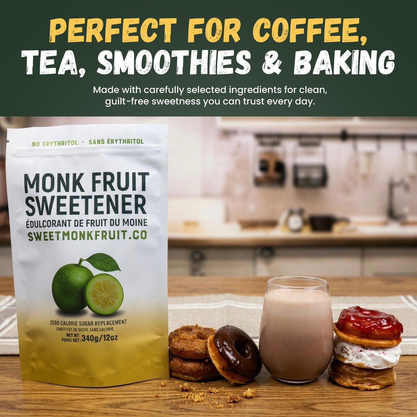 SweetMonkFruit Pure Monk Fruit Sweetener - No Erythritol, Zero Calorie, Keto-Friendly, 340g