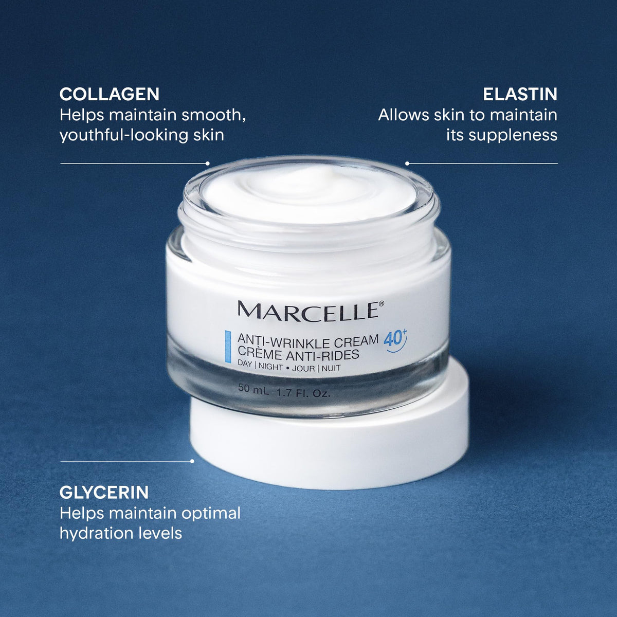 Marcelle Anti-Wrinkle Cream 40+, Day & Night, Anti-Aging Cream, Reduces Fine Lines & Wrinkles, 24H Hydration, Fragrance-Free, Hypoallergenic, Cruelty-Free, 50 mL