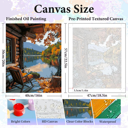 Paint by Numbers Adult Kit, Fall Lake Cabin Number Painting Canvas Kit 🍁 All In One Marketplace Canada