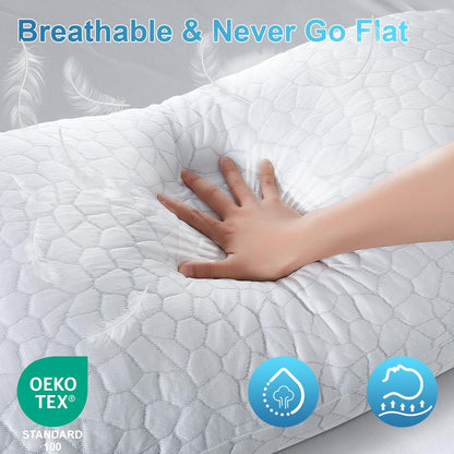 Cooling Memory Foam Pillows Queen Size Set of 2, Adjustable Shredded Foam Bed Pillows for Sleeping, Soft Support Pillows for Side & Back Sleepers with Breathable Dual-Sided Soft & Cooling Fabric - Available at All In One Marketplace Canada