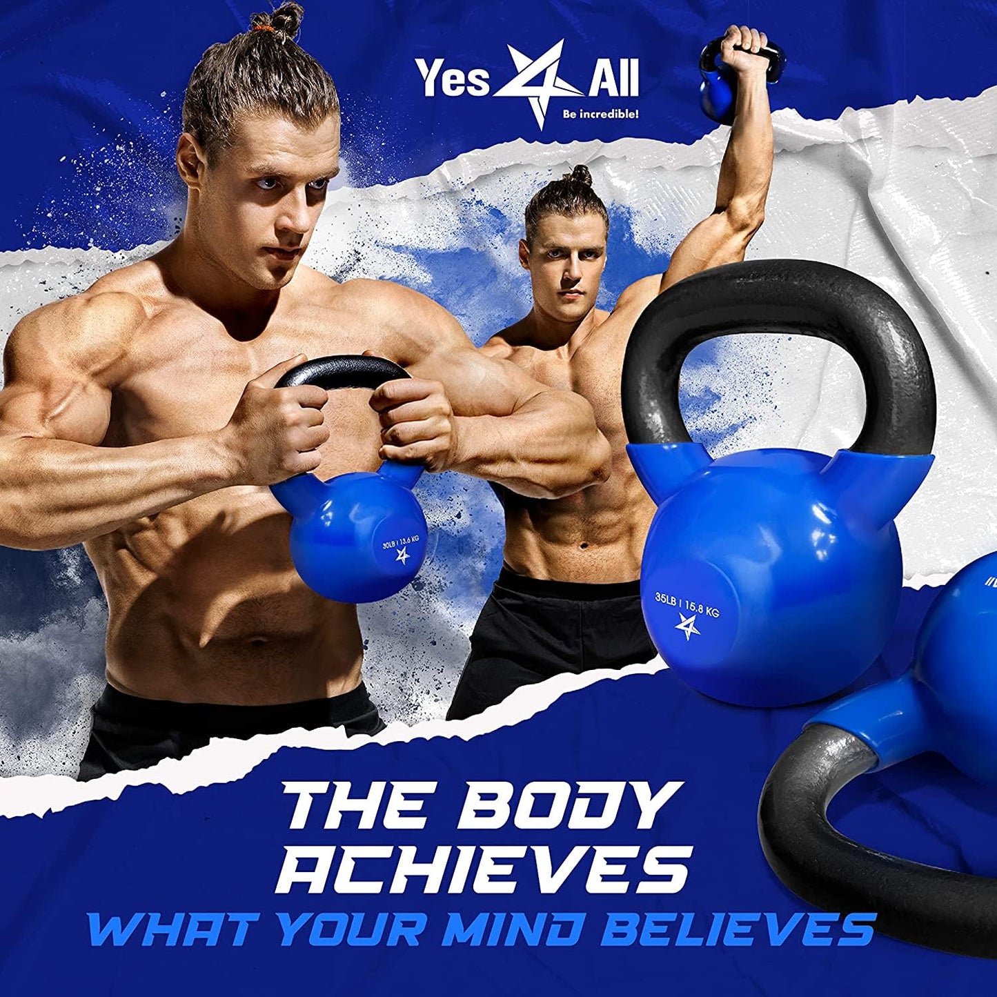 Yes4All Vinyl Coated Kettlebell Weights Set – Great for Full Body Workout and Strength Training – Vinyl Kettlebell 10 lbs