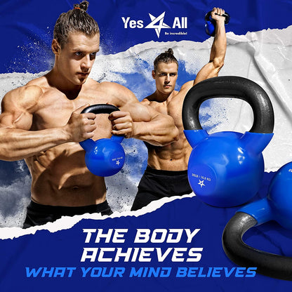 Yes4All Vinyl Coated Kettlebell Weights Set – Great for Full Body Workout and Strength Training – Vinyl Kettlebell 10 lbs
