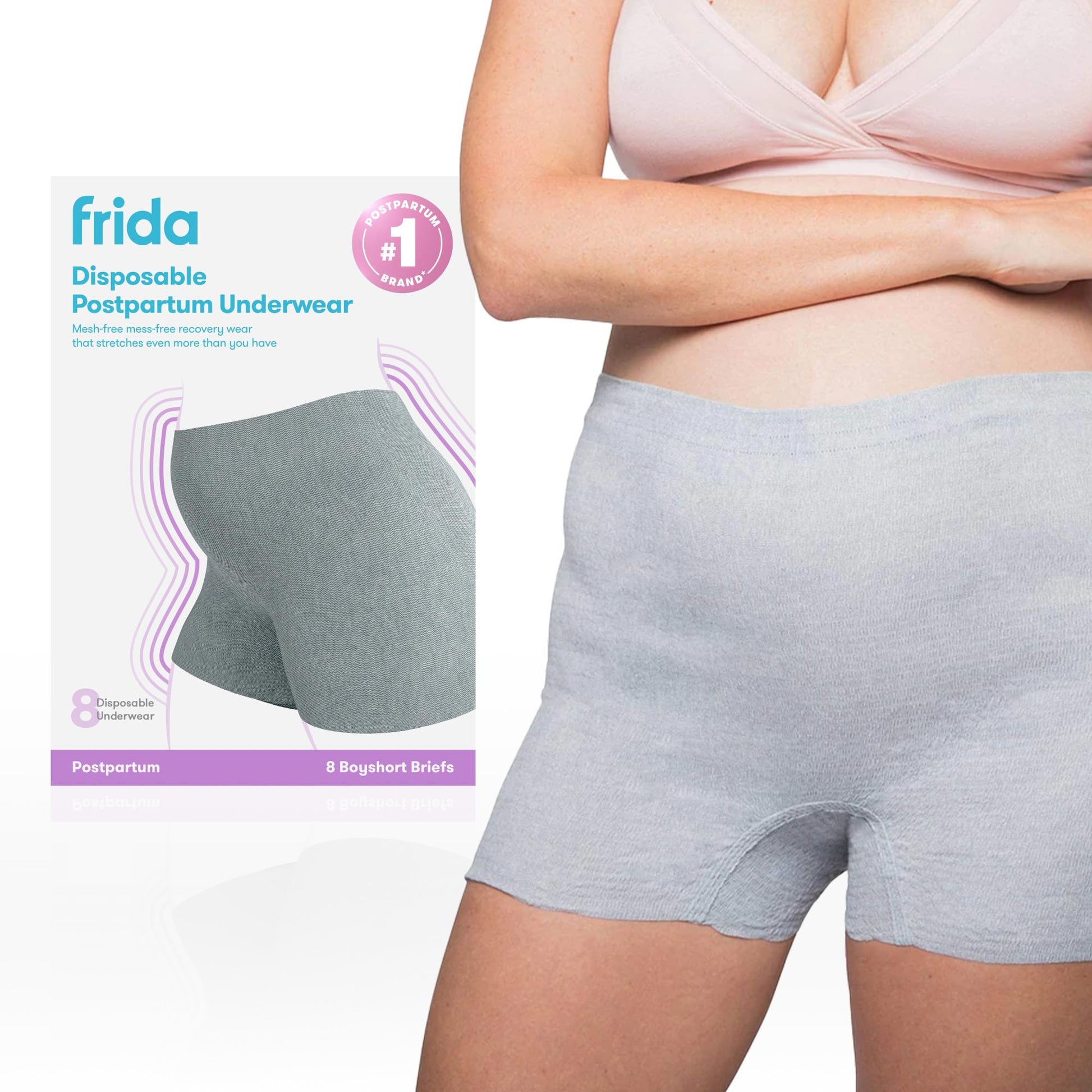 Frida mom Disposable Postpartum Underwear (Without pad) | Super Soft, Stretchy, Breathable, Wicking, Latex-Free, Boyshort Cut | 8-Count - Available at All In One Marketplace Canada
