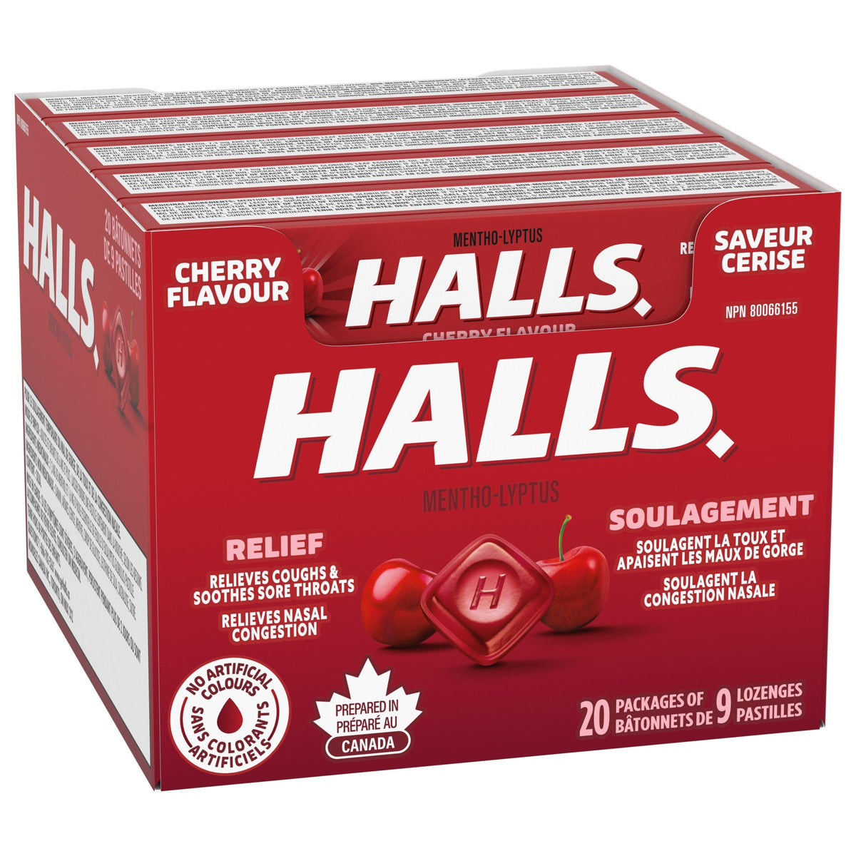 Halls, Cherry Flavour Cough Drops, Throat Lozenges, 20 Packs