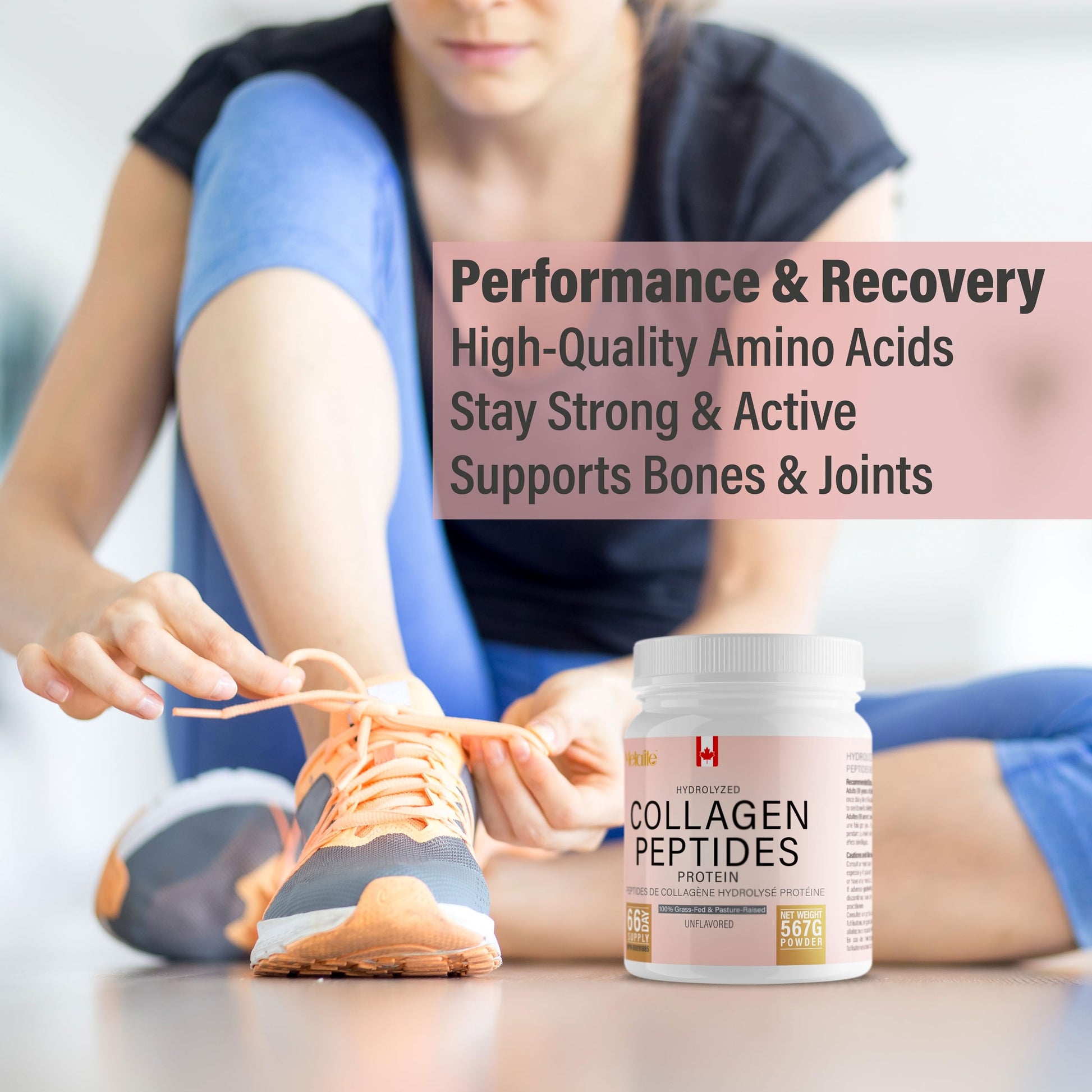 Hydrolyzed Collagen Peptides Powder (Type 1 & 3) 567g (66 Servings) – Grass-Fed Bovine, Unflavored, Made in Canada, Supports Skin, Joints, Hair & Nails - Available at All In One Marketplace Canada