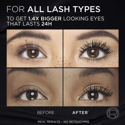 L'Oréal Paris Voluminous Panorama Mascara, Volumizing and Lengthening Mascara, Longwear, Smudge-Resistant and Washable, All Night Black, 0.33 Fl Oz (Pack of 1)