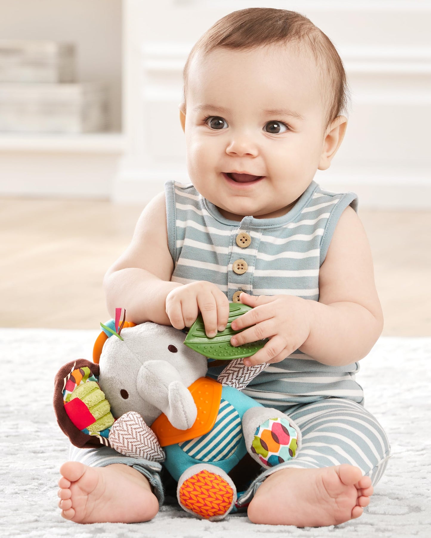 Skip Hop Bandana Buddies Baby Activity and Teething Toy with Multi-Sensory Rattle and Textures, Elephant Skip Hop