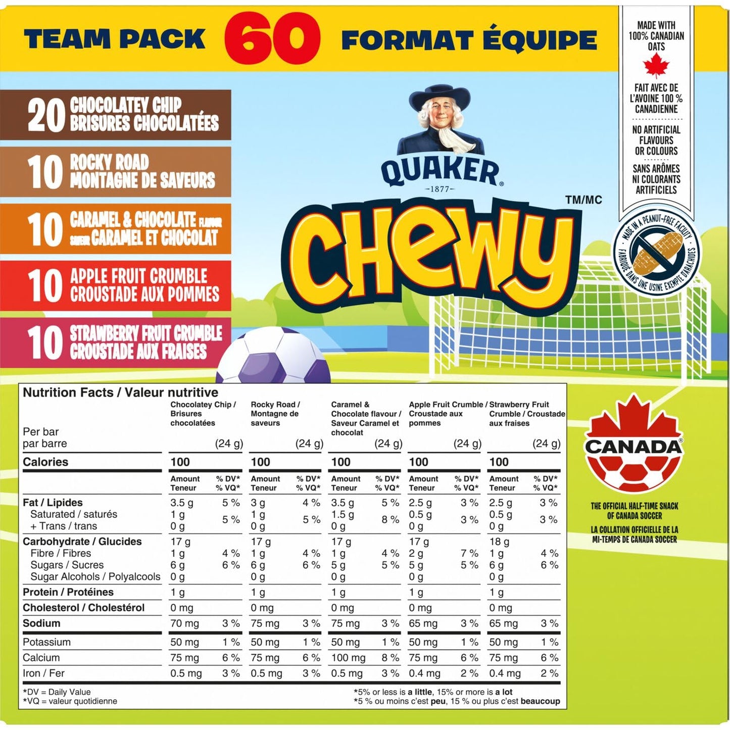 Quaker Chewy Variety Pack (Chocolatey Chip, Rocky Road, Caramel & Chocolate, Apple Fruit Crumble, Strawberry Fruit Crumble) Granola Bars (60 bars x 24g) 🍁 All In One Marketplace Canada