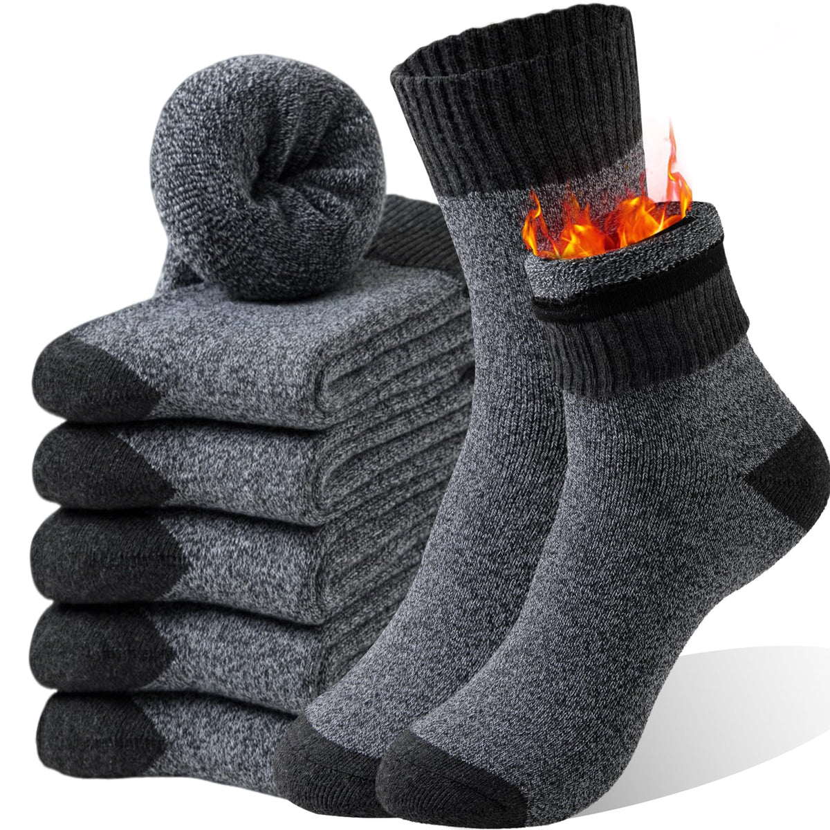 VoJoPi Mens Thermal Socks 5 Pairs Warm Wool Winter Thick Crew Socks for Men 🍁 All In One Marketplace Canada
