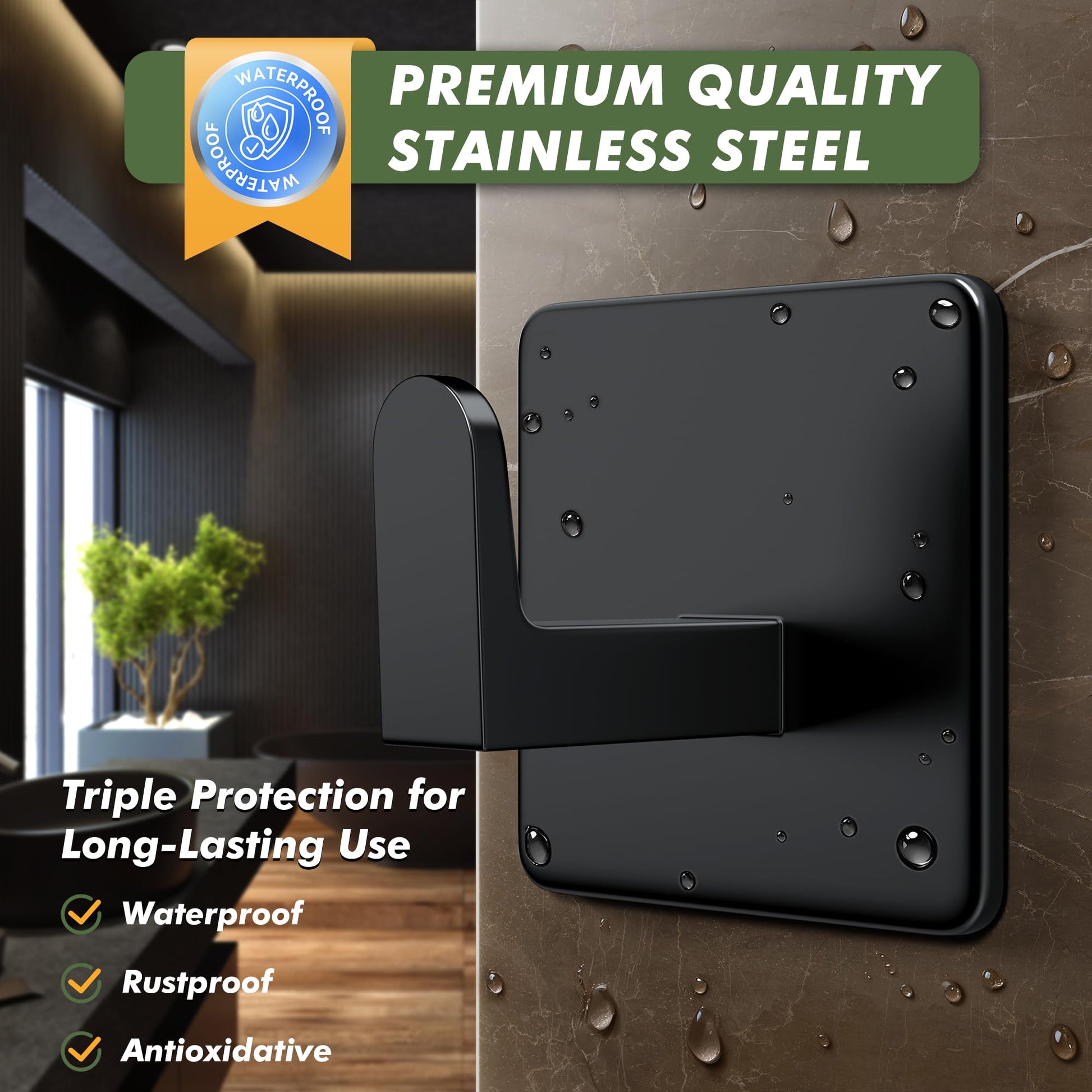 Auxmir Self Adhesive Hooks for Coat Towel, 7KG Heavy Duty Towel Hooks Stick on Wall and Door, 5 Pack Stainless Steel Waterproof Rustproof Wall Hanger for Bathroom Kitchen Office Shower