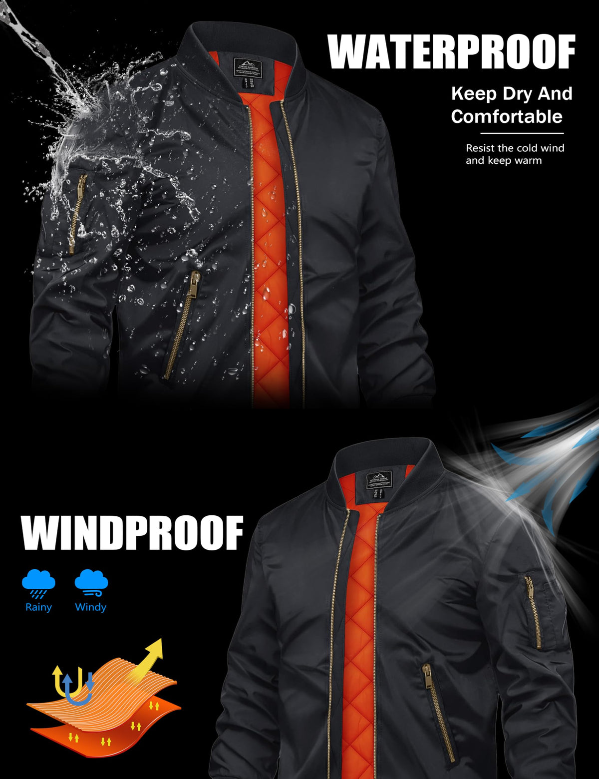 TACVASEN Black Jacket for Men Winter Warm Windproof Quilted Jacket Casual Outdoor Coat Full Zip Bomber Windbreaker for Men, L 🍁 All In One Marketplace Canada