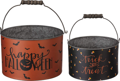 Seaux en métal Halloween Primitives by Kathy, lot de 2, Trick or Treat, Happy Halloween