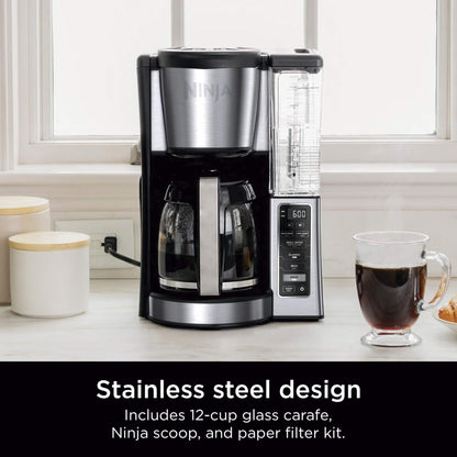 Ninja 12-Cup Programmable Coffee Maker with Glass Carafe – Classic & Rich Brew Styles, Delay Brew & Removable 60oz Water Reservoir, Black/Stainless Steel, CE250C (Canadian Version) Ninja