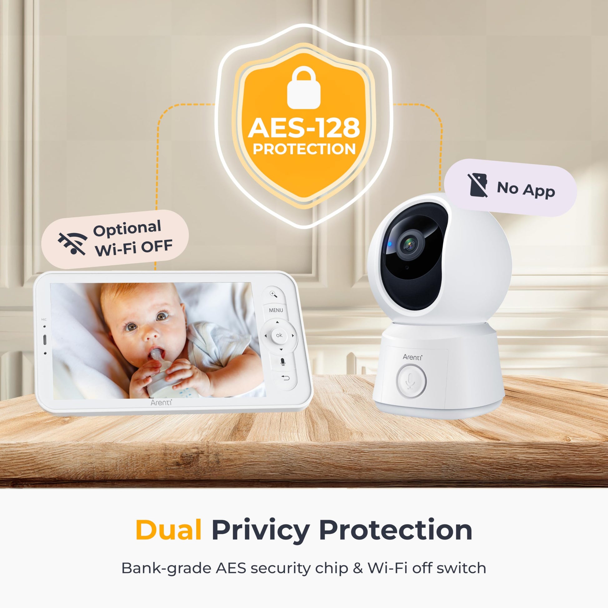 Arenti Baby Monitor, Smart WiFi 6 Baby Camera with 5-Inch Upgraded Wireless Display, 360° View, Auto-Night Vision, Temperature Sensor, Sound & Motion Detection, 2 Way Audio, VOX Mode (B2)