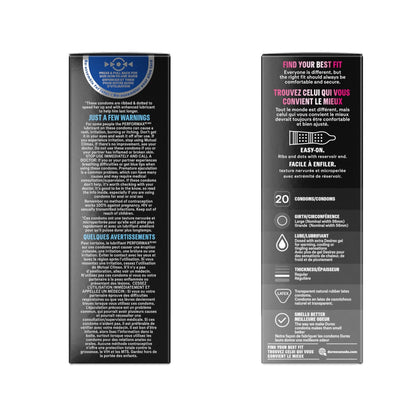 DUREX Intense Orgasmic Condoms, Ribbed and Dotted Texture with Desirex Gel for Simulating Sensation, Large 56mm Nominal Width, 20 Count