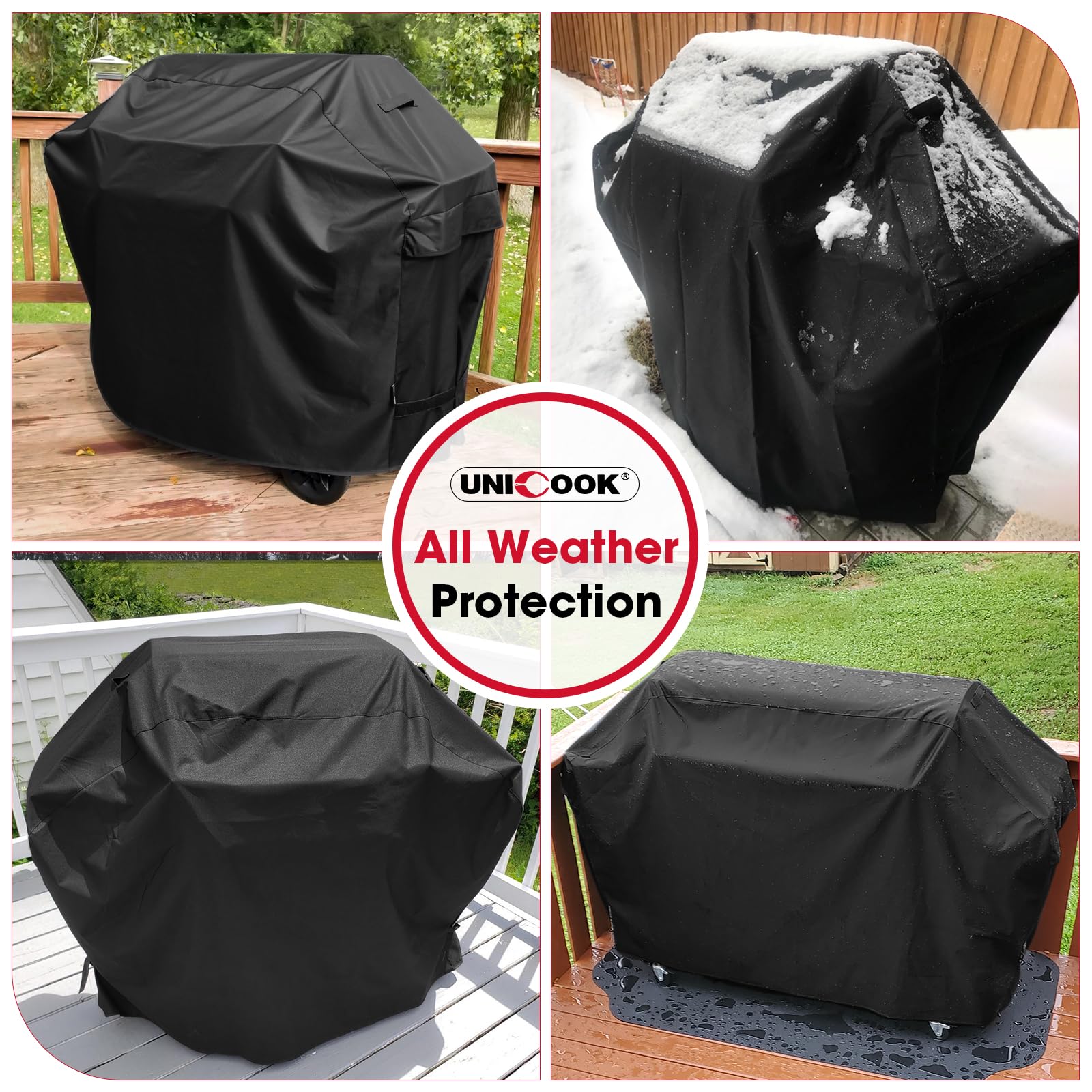 UNICOOK BBQ Cover 55 Inch, Heavy Duty Waterproof Housse BBQ, Special Fade and UV Resistant Outdoor Barbecue Grill Cover, Barbecue Accessories Compatible for Weber Char-Broil Brinkmann and More