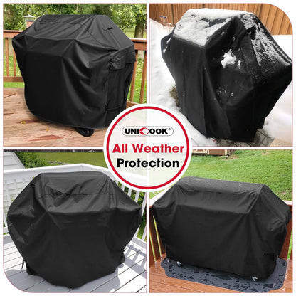 UNICOOK BBQ Cover 55 Inch, Heavy Duty Waterproof Housse BBQ, Special Fade and UV Resistant Outdoor Barbecue Grill Cover, Barbecue Accessories Compatible for Weber Char-Broil Brinkmann and More