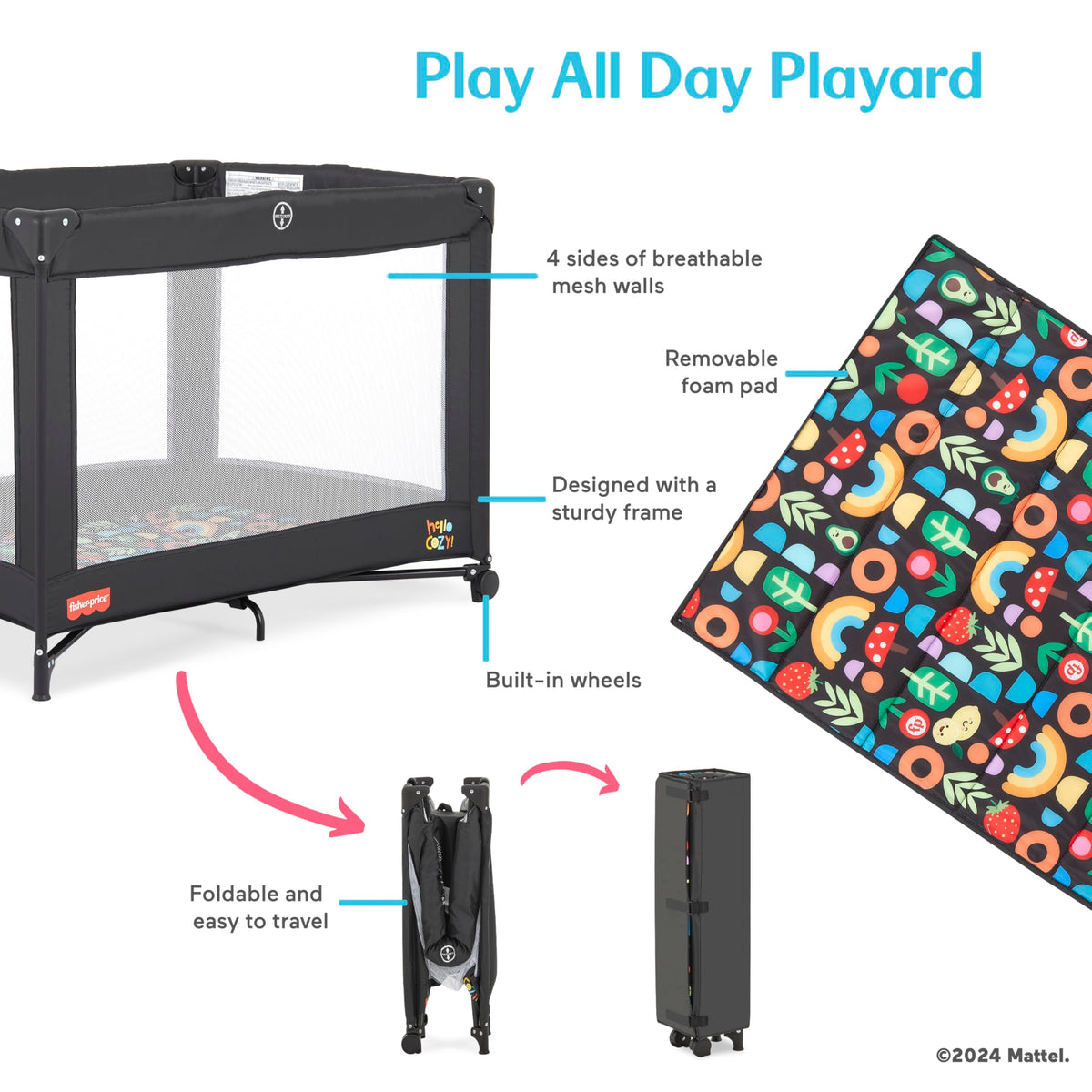 Dream On Me FP Play All Day Play yard in Rainbow Black