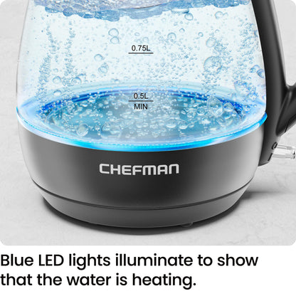 Chefman 1L Electric Tea Kettle with LED Lights, Automatic Shut Off, Removable Lid, Boil-Dry Protection, Hot Water Electric Kettle Water Boiler, Electric Kettles for Boiling Water - Available at All In One Marketplace Canada