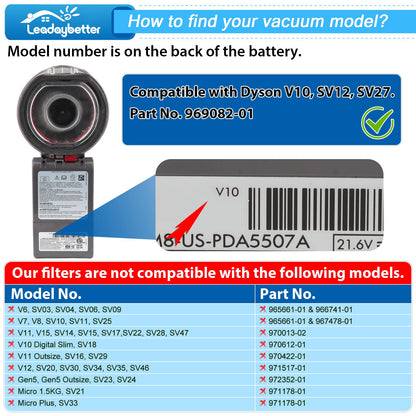 Leadaybetter Vacuum Filter Replacement for Dyson V10 Cyclone Animal Absolute Motorhead Total Clean, SV12, SV27, Replaces Part No. 969082-01 (2 Pack Filters and 1 Clean Brush) - Available at All In One Marketplace Canada