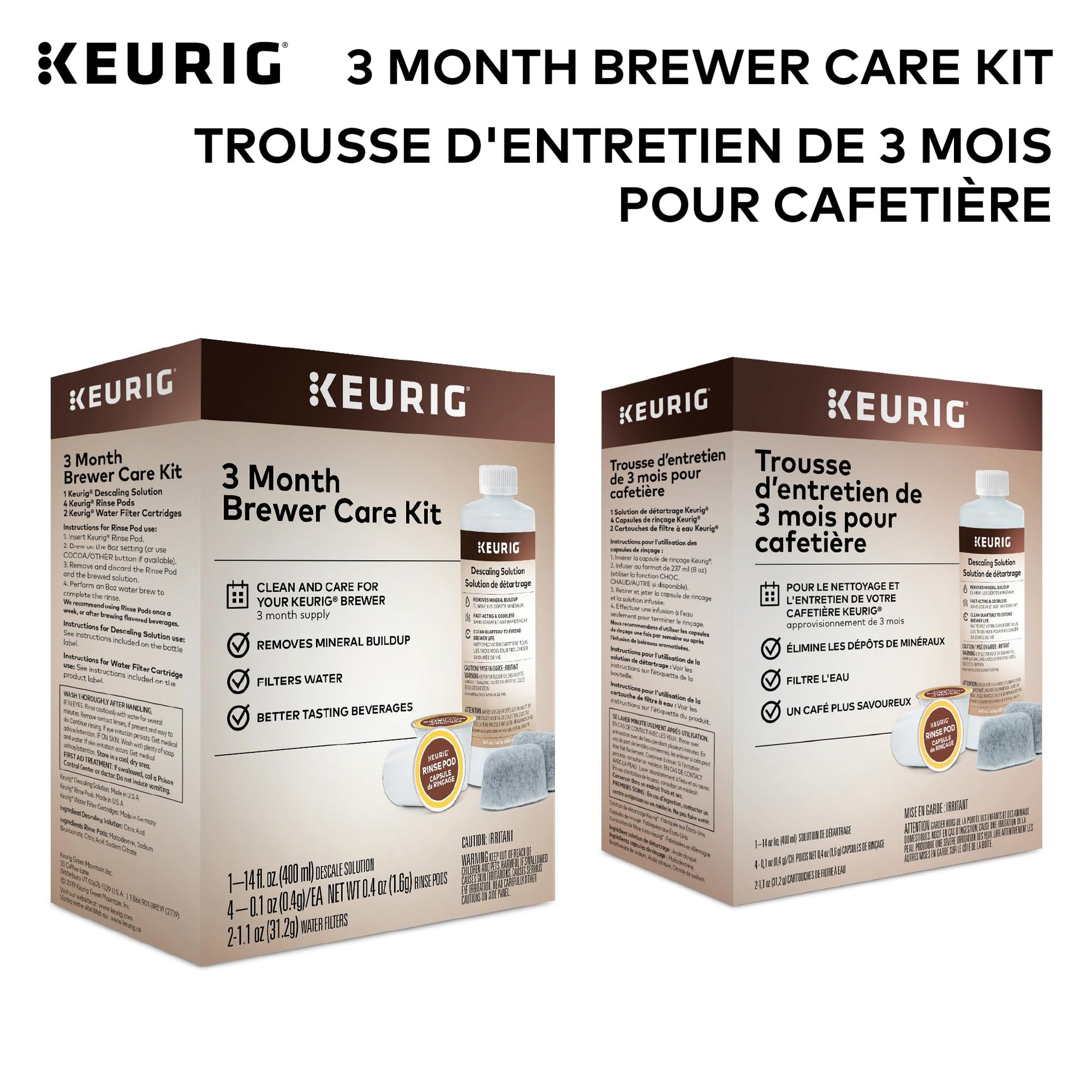 Keurig 3-Month Brewer Maintenance Kit, Includes Descaling Solution, Water Filter Cartridges & Rinse Pods, 7 Count
