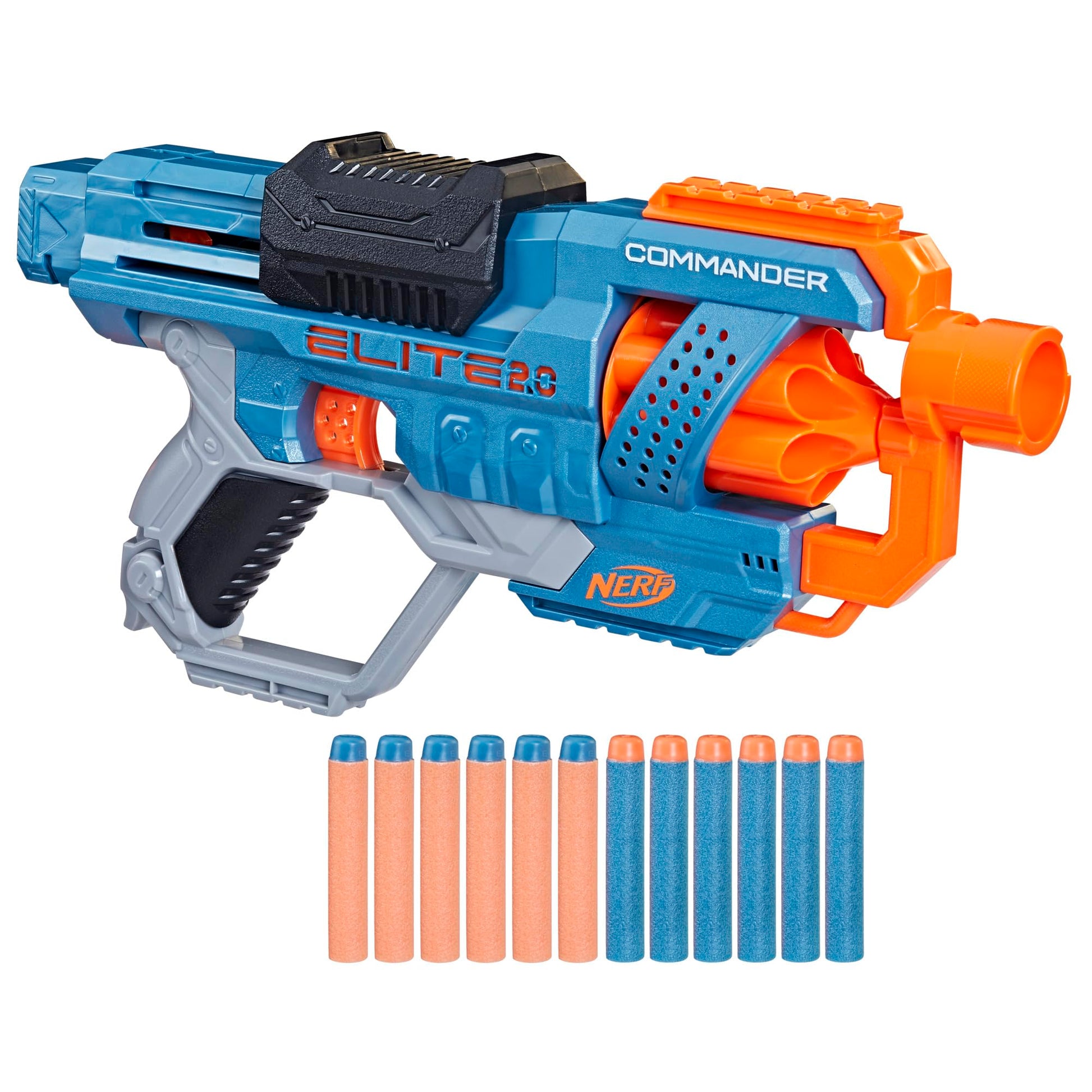Hasbro Nerf Elite 2.0 Commander RD-6 Blaster, 12 Official Nerf Darts, 6-Dart Rotating Drum, Tactical Rails, Barrel and Stock Attachment Points, E9485 Nerf