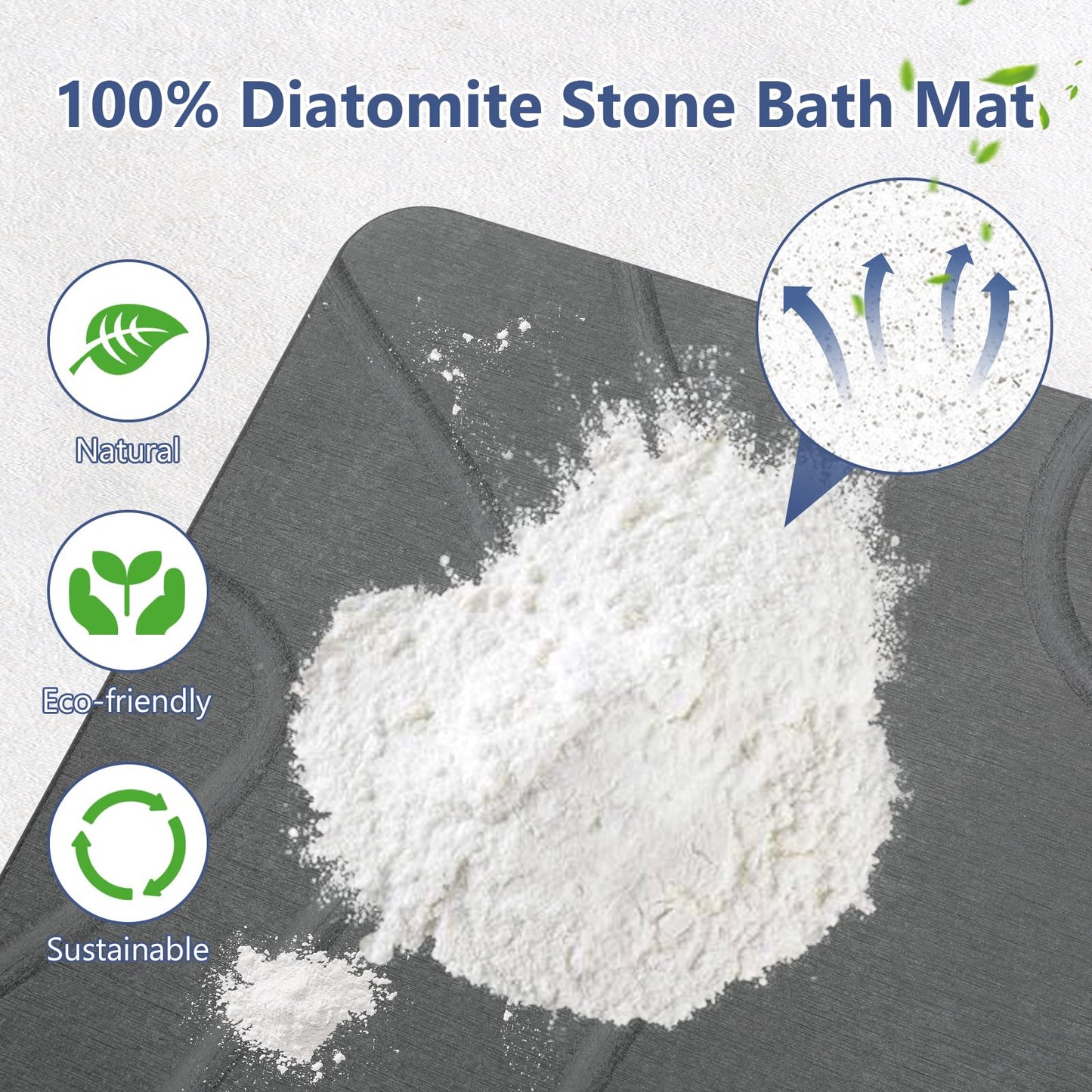 Ceecysaa Stone Bath Mat, Non-Slip Diatomaceous Earth Shower Mat, Quick Drying Bath Mat Stone, Super Absorbent Diatomite Bath Mats for Bathroom Kitchen, Easy to Clean, 60 x 39cm, Dark Gray - Available at All In One Marketplace Canada