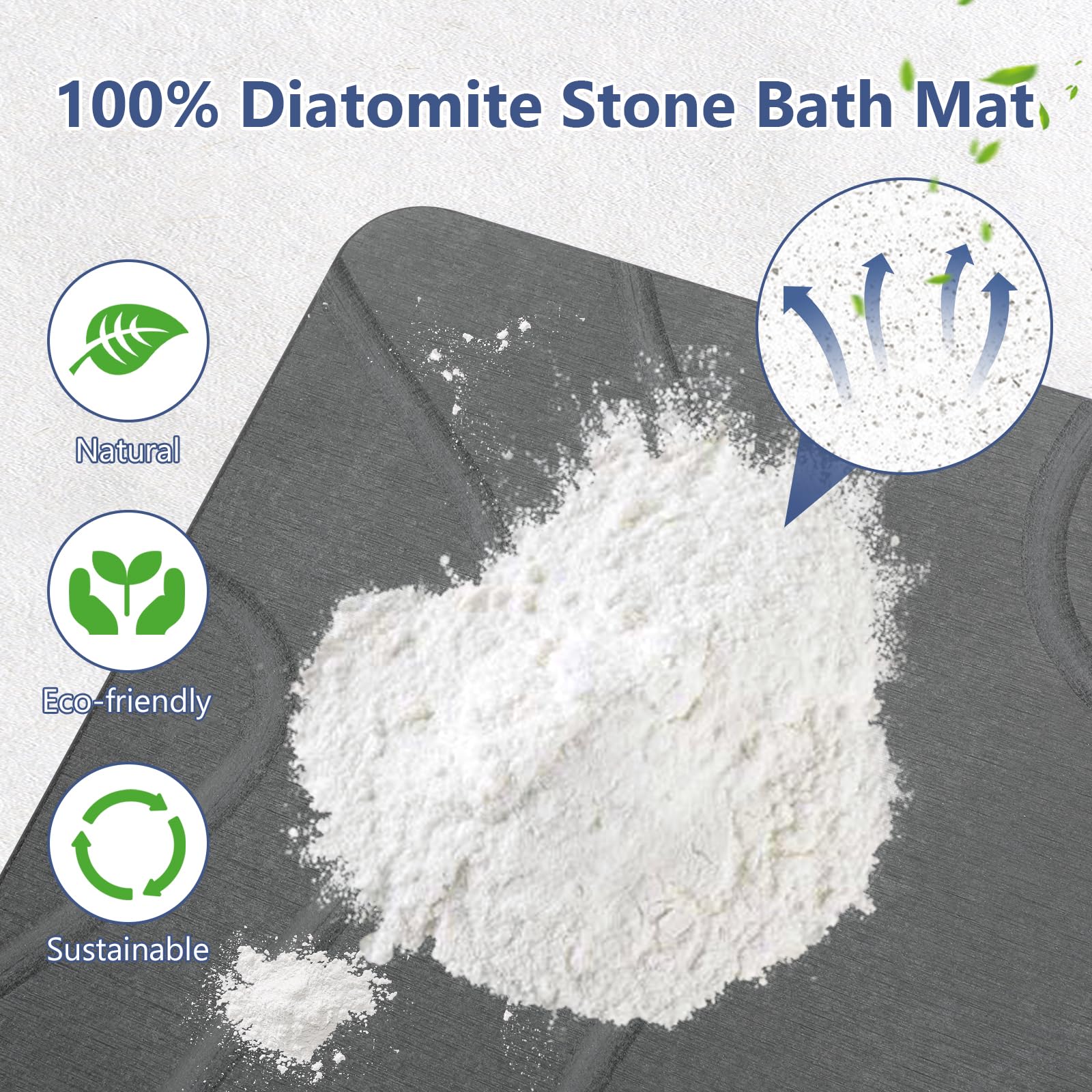 Ceecysaa Stone Bath Mat, Non-Slip Diatomaceous Earth Shower Mat, Quick Drying Bath Mat Stone, Super Absorbent Diatomite Bath Mats for Bathroom Kitchen, Easy to Clean, 60 x 39cm, Dark Gray - Available at All In One Marketplace Canada