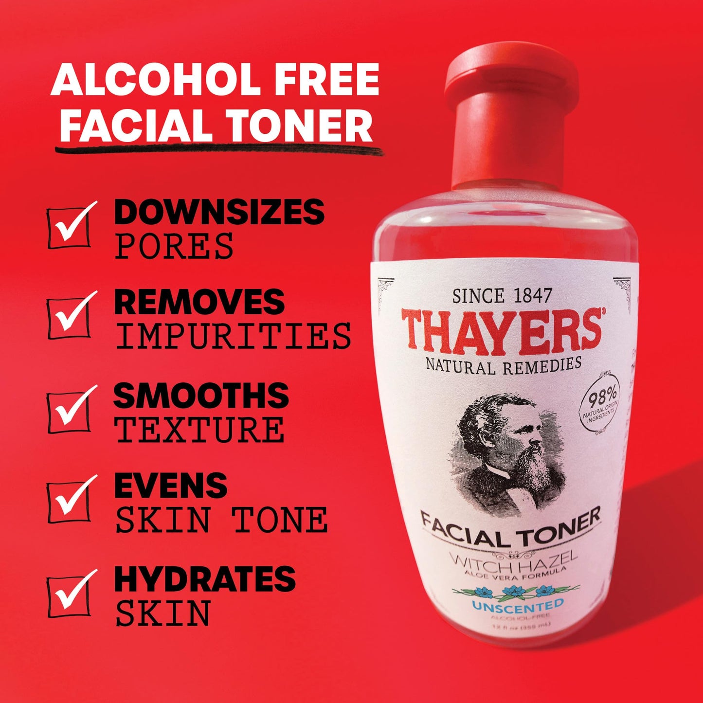 Thayers Witch Hazel Face Toner, Unscented, With Aloe Vera And Glycerin, Glass Skin, Reduces Pores, Smoothes Texture, 8 Hour Hydration, Suitable For Sensitive Skin Types, 355ml