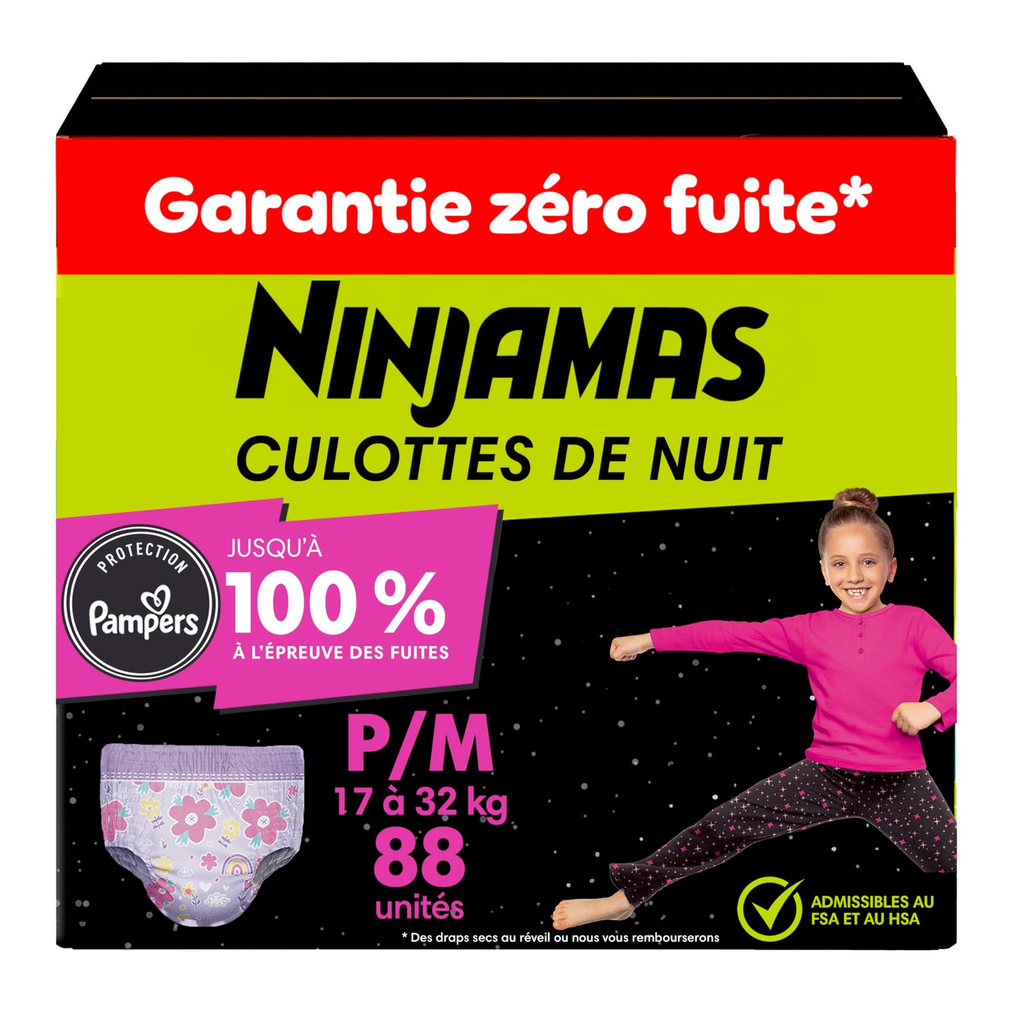 Pampers Ninjamas Nighttime Bedwetting Underwear Girl, Size 7, 88 Count, Disposable Nighttime Underwear