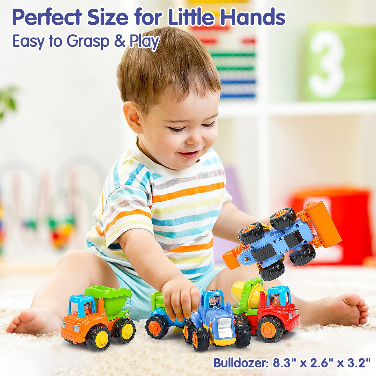HOLA Toys for 1 2 Year Old Boys Birthday Gifts - 4 PCS Push and Go Trucks, 4WD Friction Power Car Toddler Toys Early Educational Baby Toy 12-18 Months Christmas Easter Stocking Stuffers 🍁 All In One Marketplace Canada