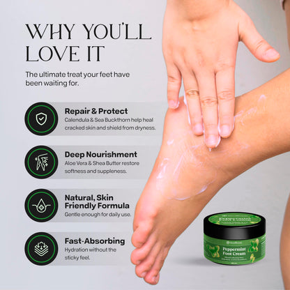GoodBeauty Peppermint Foot Cream – Moisturizing Lotion with Aloe, Peppermint Oil, Shea Butter & Herbal Extracts – Helping Soothes, Cools & Repairs Dry, Cracked Feet 🍁 All In One Marketplace Canada