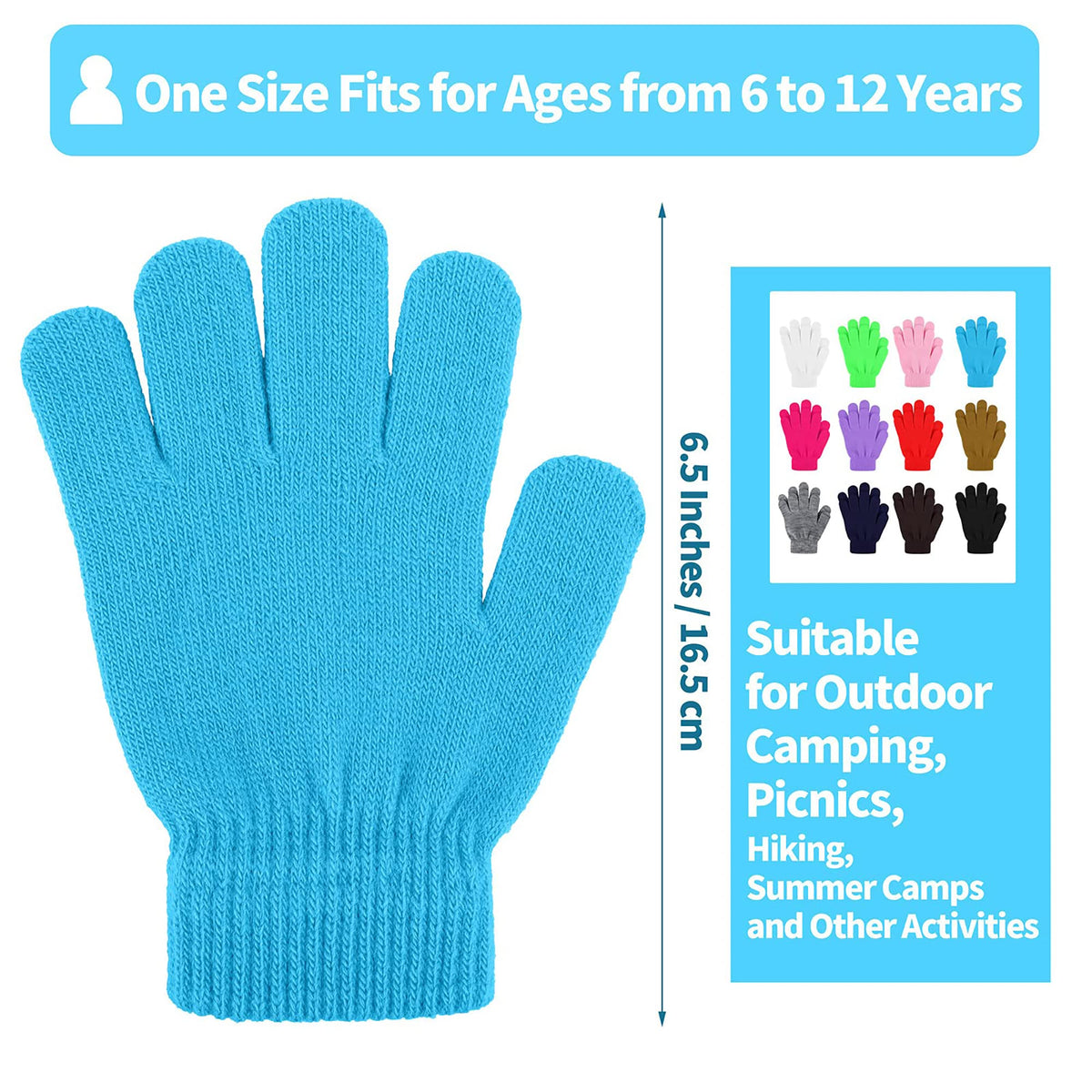 Kid's Winter Magic Gloves,12 Pairs Winter Stretchy Warm Magic Gloves Fit for 6-11 Years Old Boys or Girls Knit Gloves (12 Mixed color) 🍁 All In One Marketplace Canada