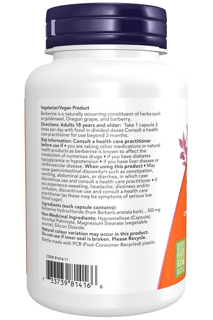 NOW Supplements, Berberine HCL 500 mg, Supports Glucose Metabolism, 90 Veg Capsules NOW