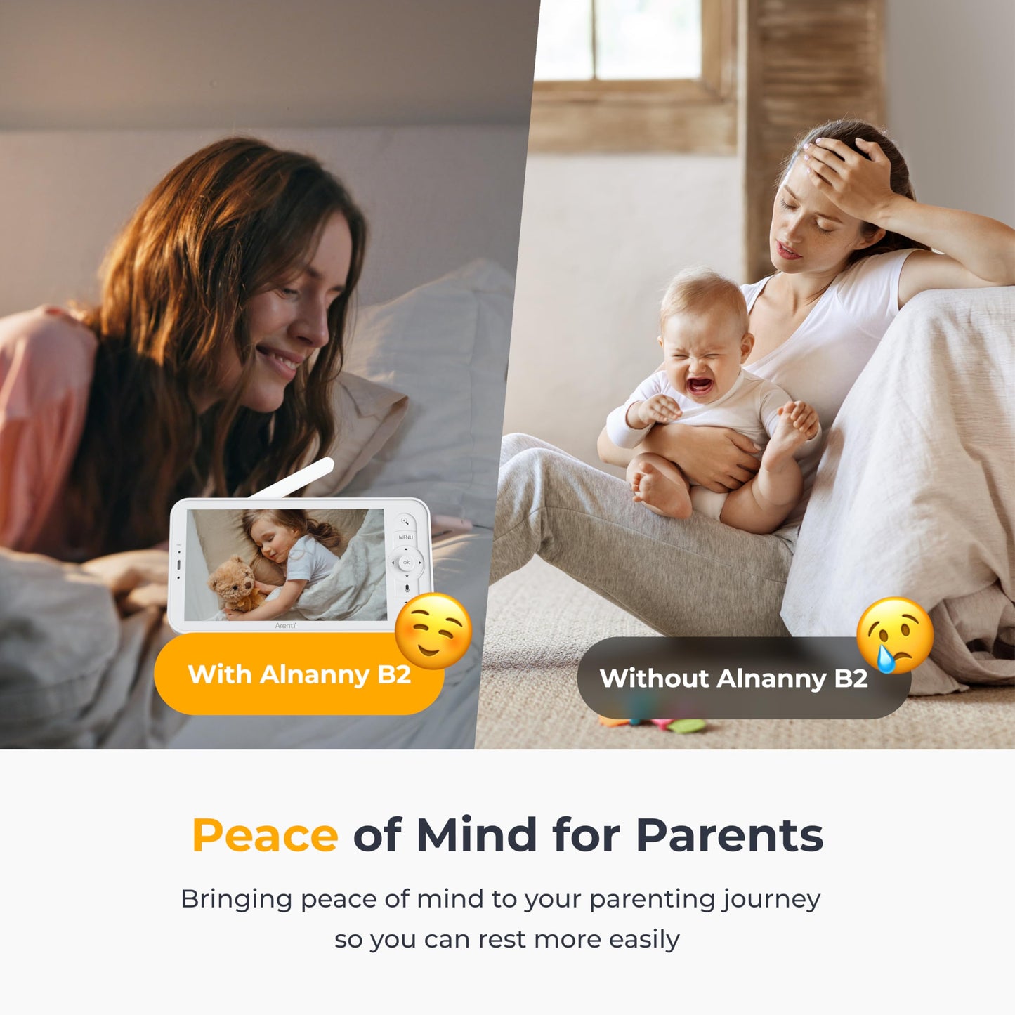 Arenti Baby Monitor 2 Cameras, Smart WiFi 6 Baby Cameras with 5-Inch Upgraded Wireless Display, 360° View, Auto-Night Vision, Temperature Sensor, Sound & Motion Detection, 2 Way Audio, VOX Mode (B2) - Available at All In One Marketplace Canada