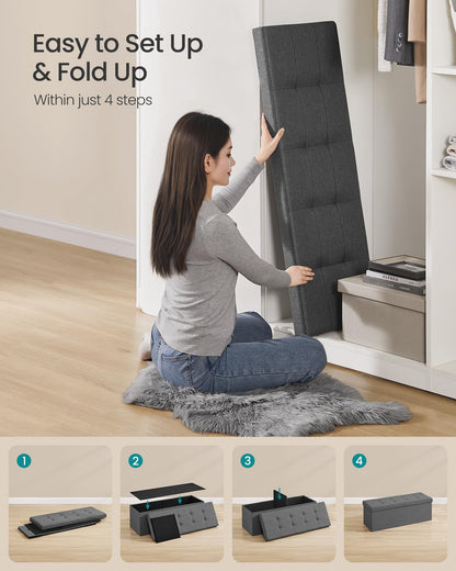 SONGMICS 110 cm Folding Storage Ottoman Bench, Padded Seat SONGMICS