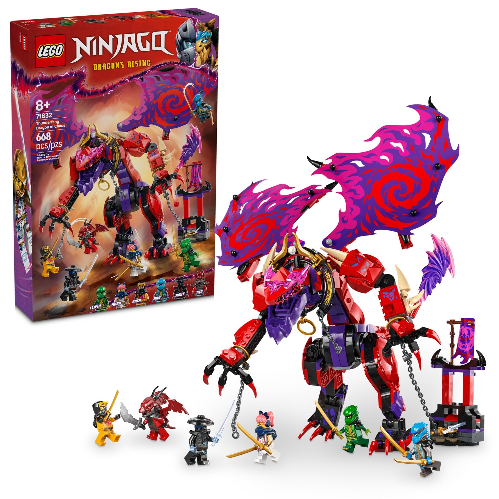 LEGO NINJAGO Thunderfang Dragon of Chaos Building Toy for Kids Ages 8+ - Dragon Rising Playset with 6 Minifigures and Poseable Dragon Figure - Birthday Gift Idea for Boys and Girls - 71832 LEGO