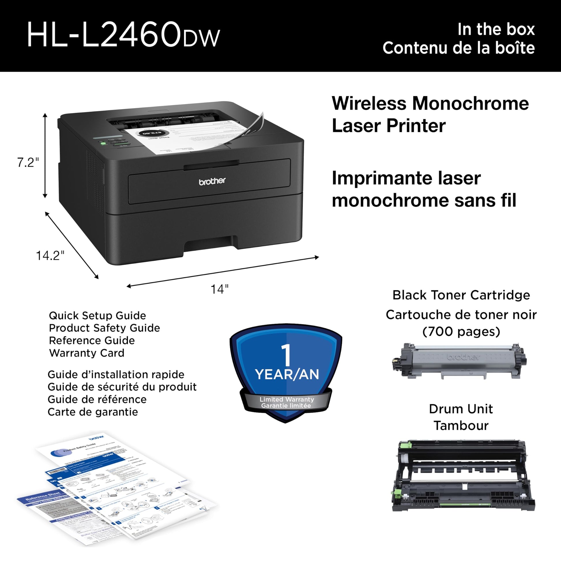 Brother HL-L2460DW Wireless Monochrome Laser Printer for Home Office –Duplex on Ink & Toner with a Refresh Subscription - Available at All In One Marketplace Canada