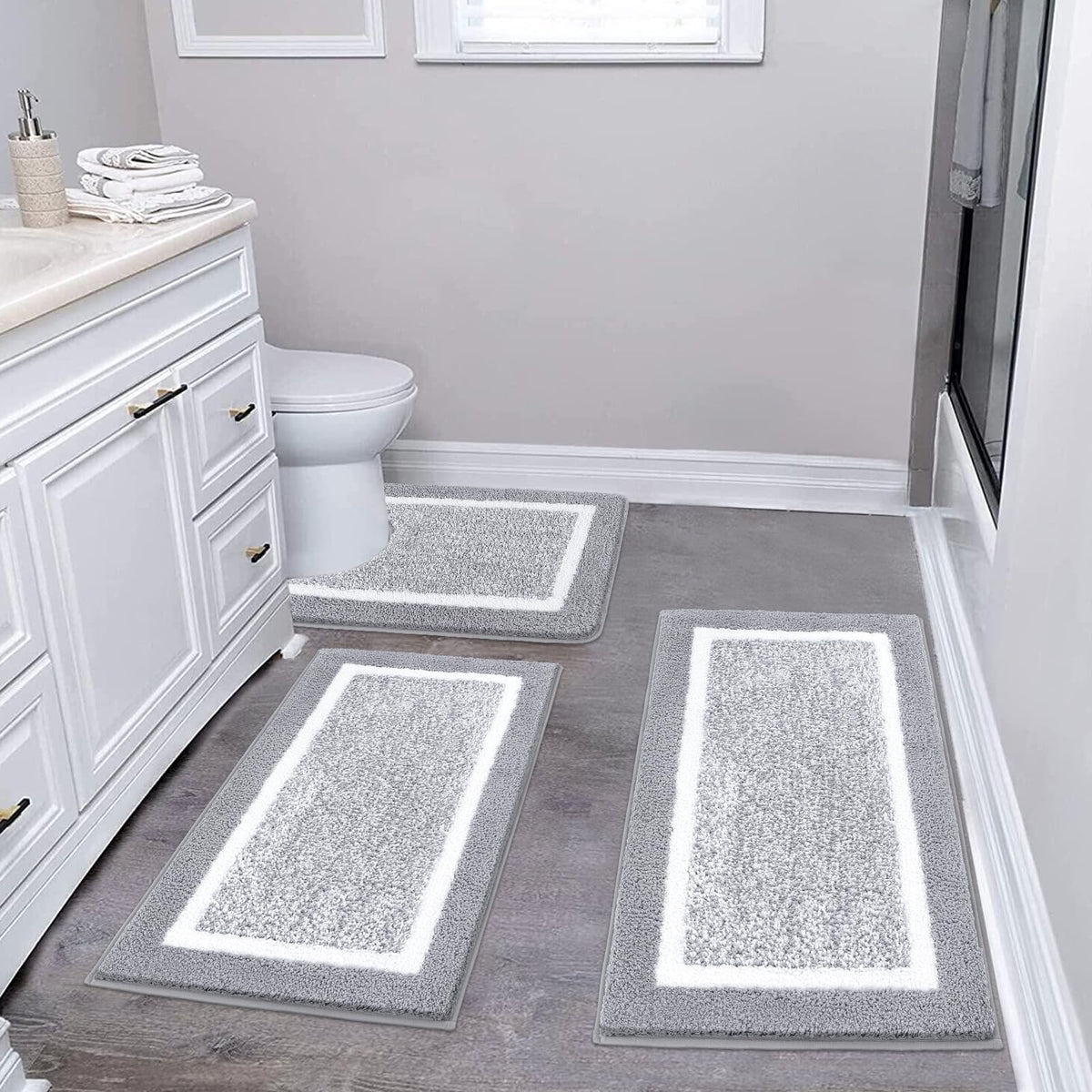Pauwer Bathroom Rugs Sets 3 Piece Non Slip Bathroom Shower Rugs with U-Shaped Contour Toilet Mat Absorbent Microfiber Plush Bath Mats Machine Washable Shaggy Bath Rugs Christmas Floor Mats Carpet 🍁 All In One Marketplace Canada