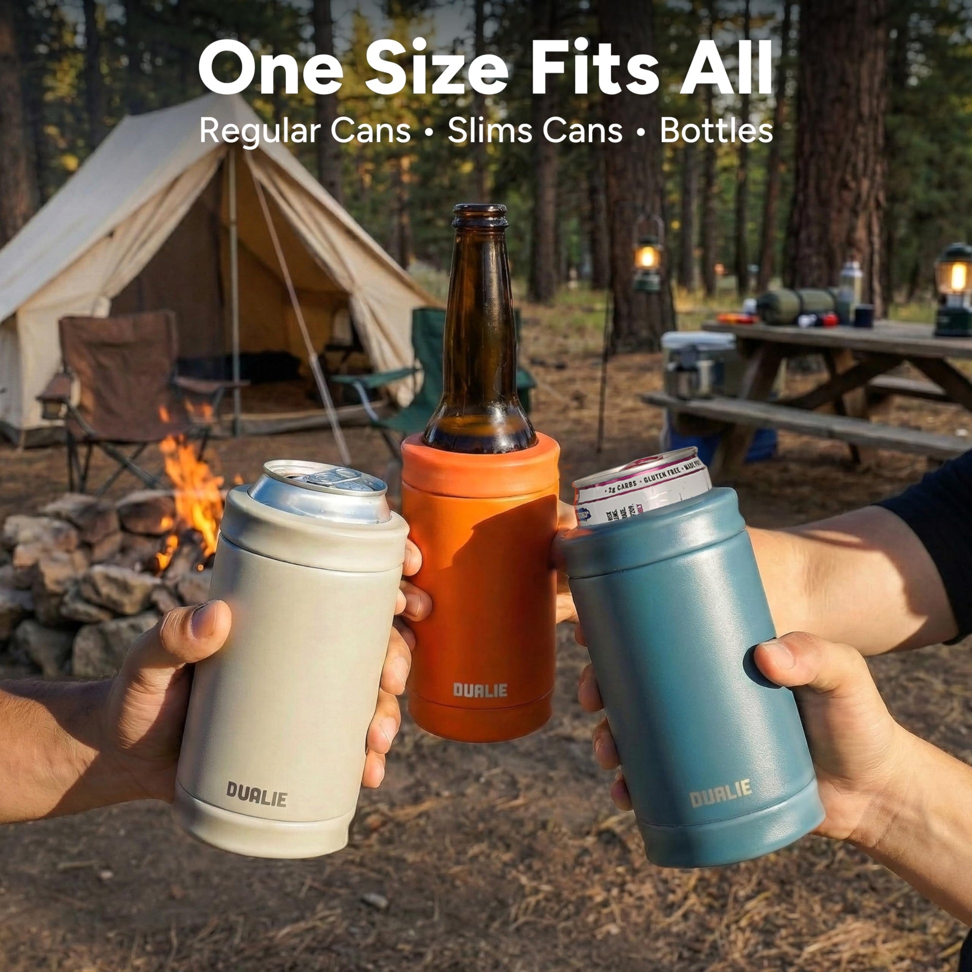 DUALIE 3 in 1 Insulated Can Cooler - Universal Size for 12 oz Cans, Slim Cans, and Bottles - 10+ Colors Available DUALIE