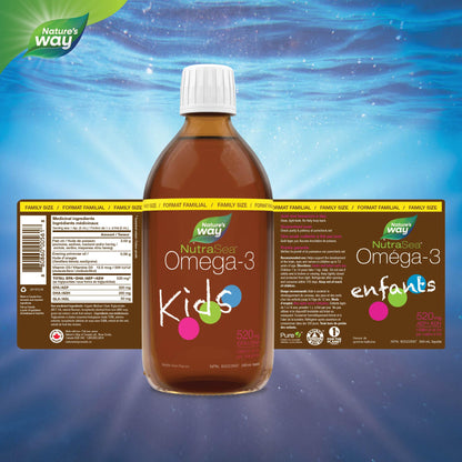 Nature's Way NutraSea Kids Omega 3 Fish Oil Liquid Supplement for Kids Ages 1 to 14 – Bubblegum Flavour – Brain & Eye Development – EPA & DHA, 500 mL Value Size - Available at All In One Marketplace Canada