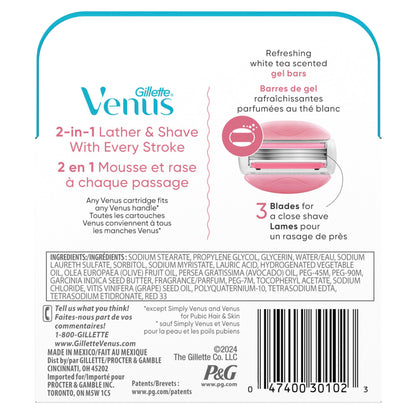 Venus ComfortGlide White Tea Women's Razor Blades, 4 Razor Blade Refills - Available at All In One Marketplace Canada