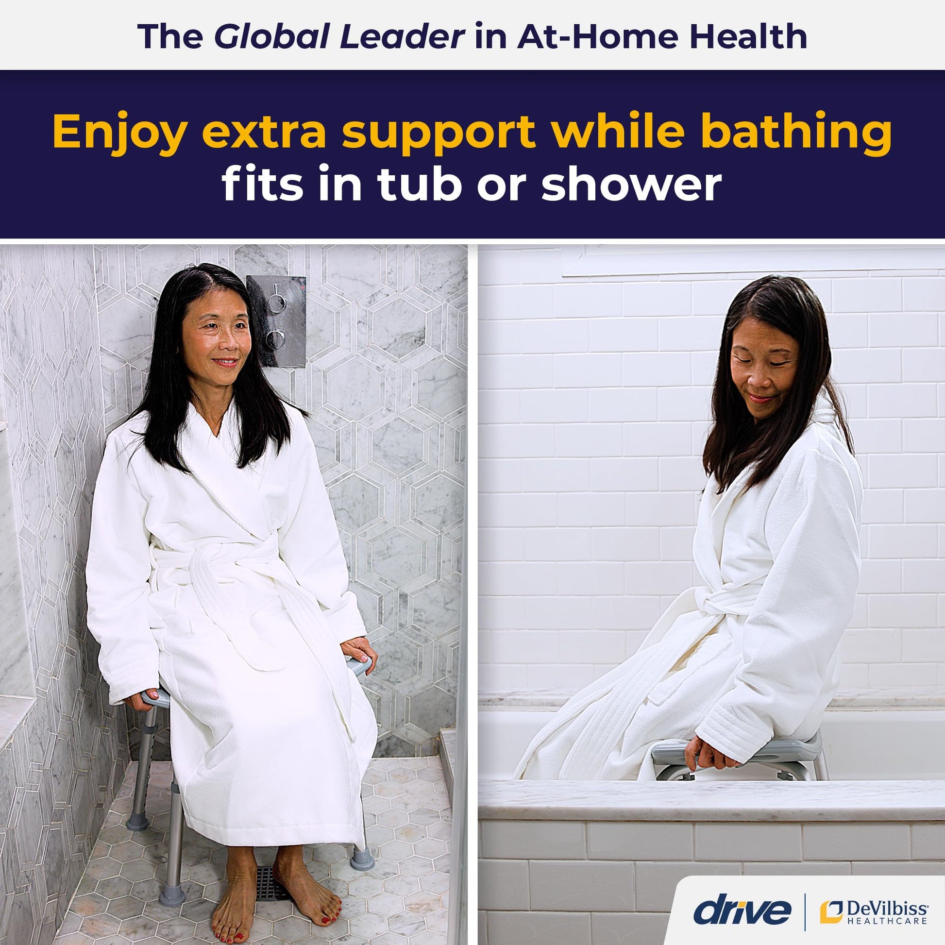 Drive Medical RTL12203KDR Shower Chair, Adjustable Stool with Suction Feet, Seat for Inside Shower or Tub, Bathroom Bench Bath Chair for Elderly and Disabled, 300 LB Weight Cap - Available at All In One Marketplace Canada