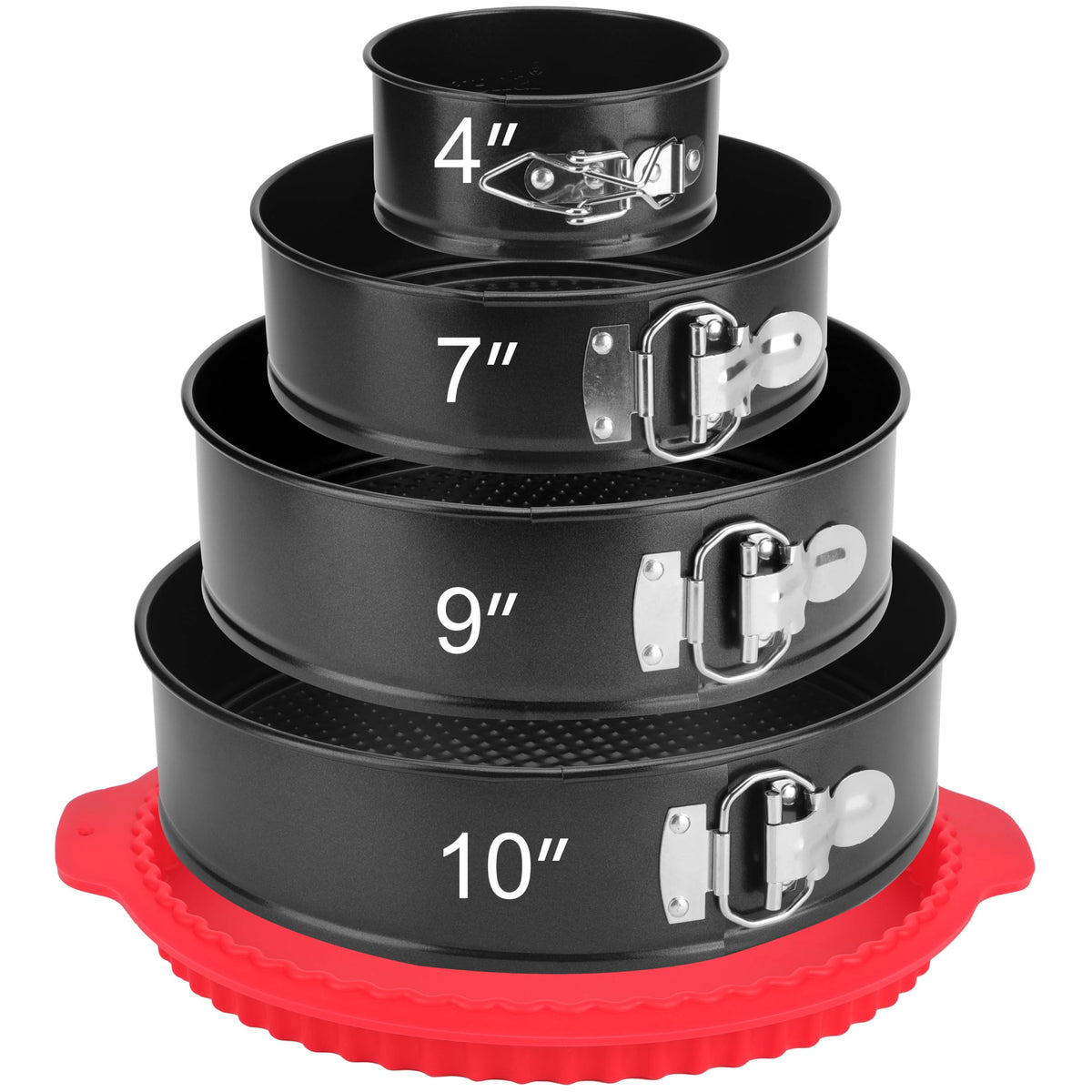 isheTao Springform Pan Set of 4, 4/7/9/10inch Cake Pans with Leakproof Silicone Protector, Non-Stick Leak-Proof with Removable Bottom, Cheesecake Pan for Baking, Black 🍁 All In One Marketplace Canada