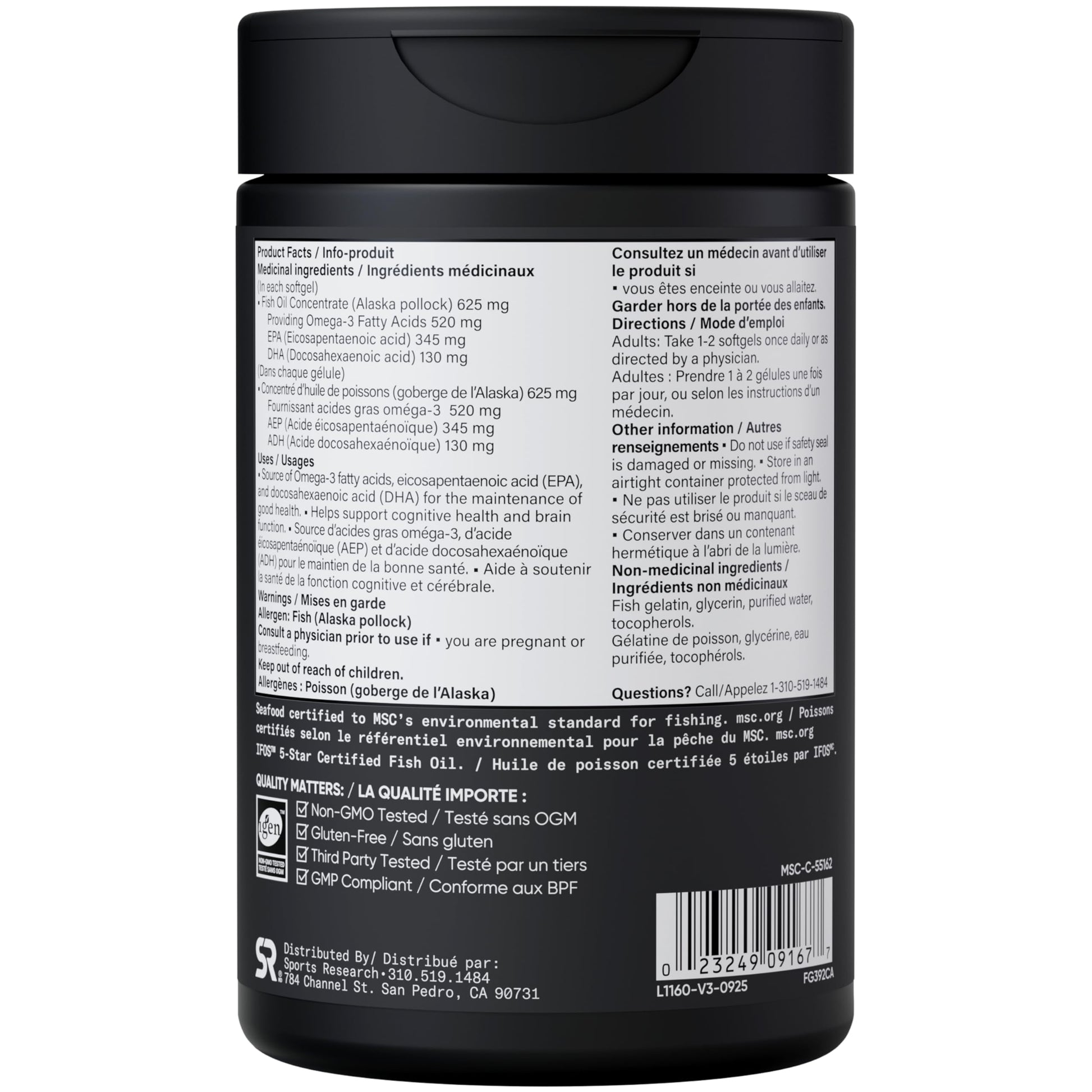 Sports Research® Fish Oil Mini-Softgels - Easy to Swallow Omega-3 Fatty Acids from Wild Caught Alaska Pollock Supporting Brain & Heart Health - 625mg, 120 Capsules
