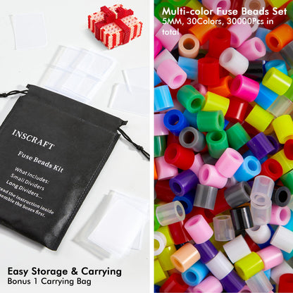 30,000 Fuse Beads Kit-30 Individual Packs of Iron Beads Set with 3 Pegboards, 5 Ironing Paper, 10 Patterns, Gifts for Birthday Christmas, Multicolor 5mm Melty Beads Bulk Refill Kit 🍁 All In One Marketplace Canada