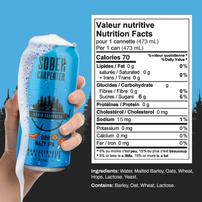SOBER CARPENTER - DDH Hazy IPA Beer (Craft), All-Occasion Non Alcoholic Beer (with Lactose), Non Alcoholic Spirits & Alcohol Alternative, Low Calorie Drink with 70 Calories, Pack of 12 (16 oz Ea) Sober Carpenter
