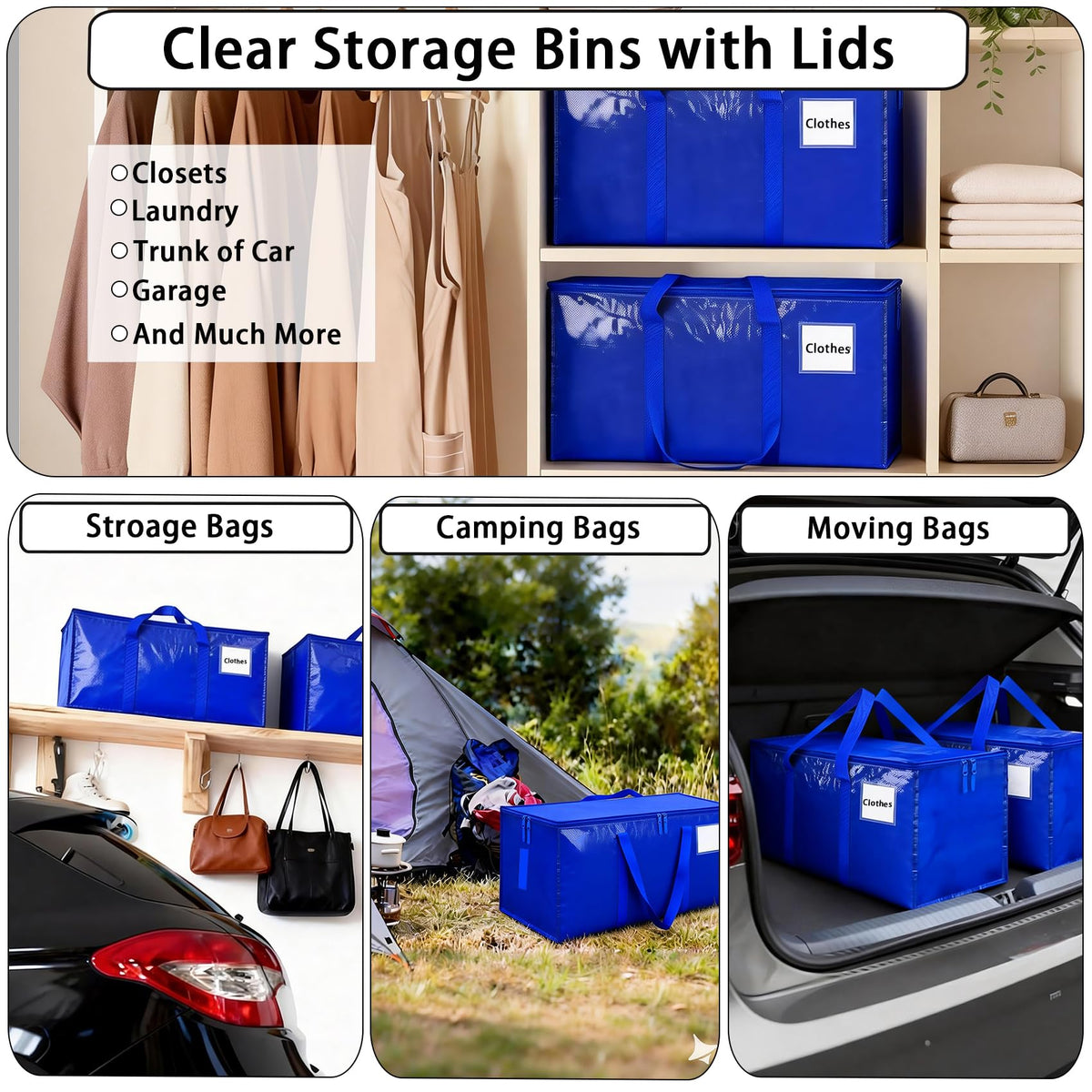8 Pack Extra Large Heavy Duty Moving Bags,Blue Large Storage Bags with Lids,Moving Boxes with Zippers & Reinforced Handles,Storage Bins Packing Bags for College Dorm,Traveling,Christmas Decorations 🍁 All In One Marketplace Canada